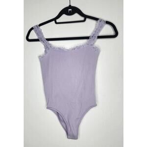 Zara Bodysuit Womens Medium Lavender Ribbed Lace Trim Tank Camisole Stretch